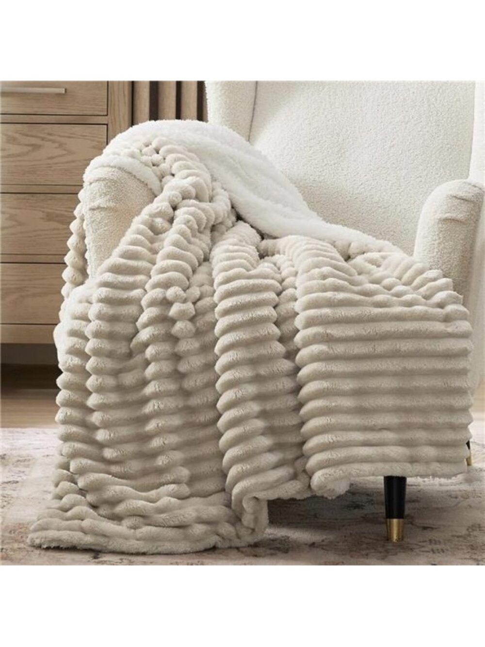 West Elm Boho White Knit Sherpa Ultra Soft Throw Blanket Bedding - 60" x 80"